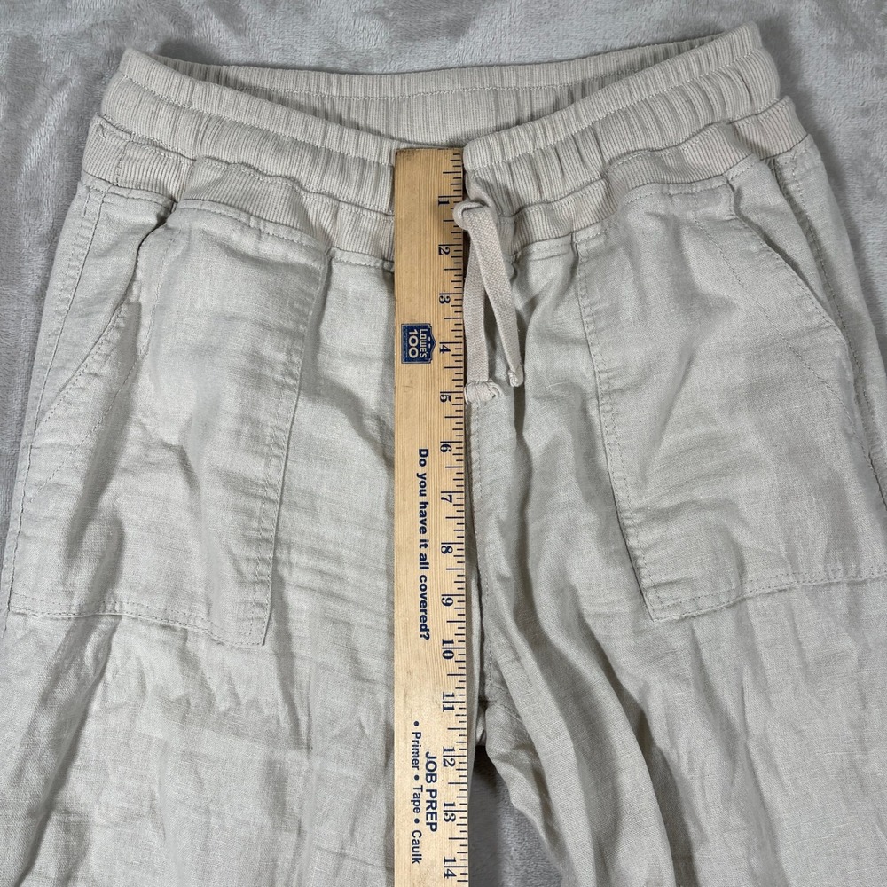 Risen Women's Pants Pull On Drawstring Linen Blend Neutral Wide Leg M Beige - Picture 4 of 8